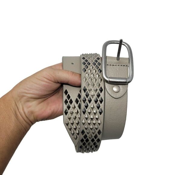 Joe's Jeans The Belt Handmade Leather Reversible Studded Spiked Belt M Gray Punk - Picture 1 of 12